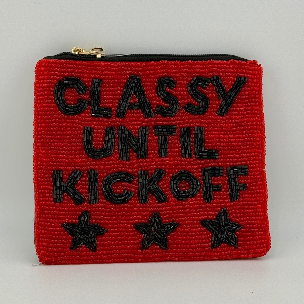 NWT Classy Until Kickoff Seed Bead Zipper Pouch